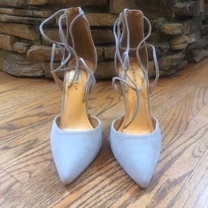 Gray suede high heels with lace up ties size 8 1/2